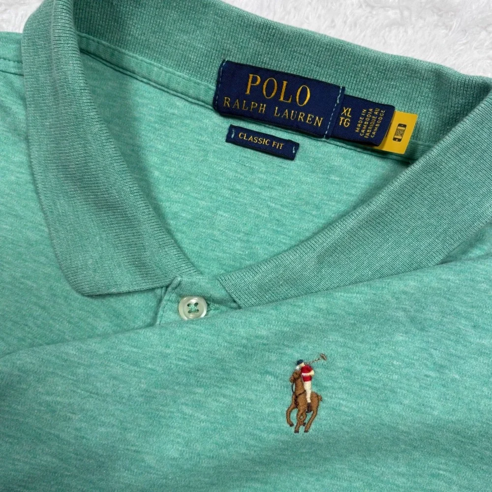 Polo Ralph Lauren Polo Shirt Mens XL Mint Green Heathered FLESH PONY Preppy